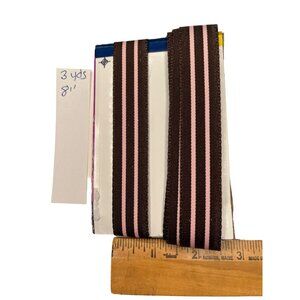 Brown & Pink Striped Grosgrain Ribbon 3 Yards 1.18" Wide Craft Sewing Trim A249